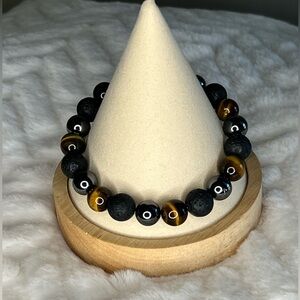 🆕 Unisex 7 1/4” Tiger Eye, Hematite & Lava rock bracelet.